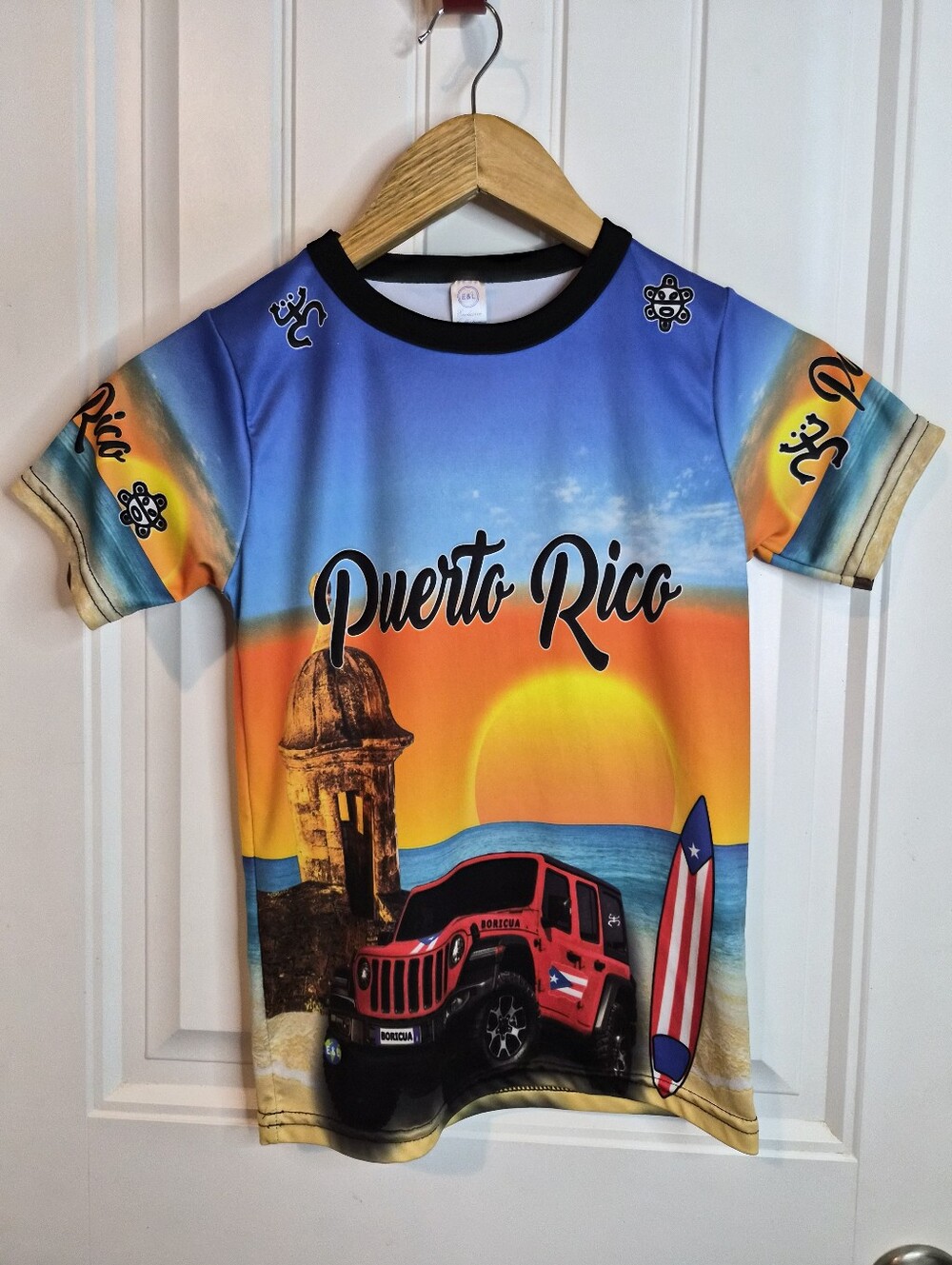 E&L Boys Sz 8 Puerto Rico Graphic Crew Neck T-Shirt Beach Boricua Jibaro Travel